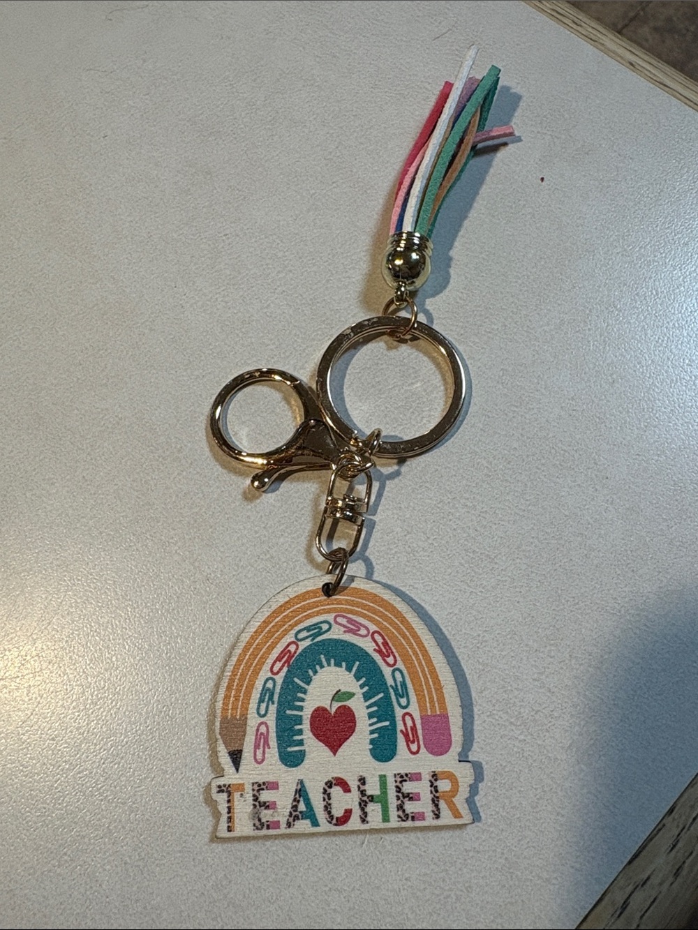 Teacher Rainbow Tassel Keychain
